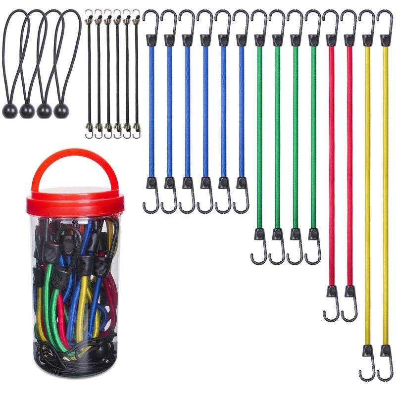 EFFICERE 24-Piece Premium Bungee Cord Assortment in Storage Jar - Includes 10â€, 18â€, 24â€, 32â€, 40â€ Bungee Cords and 8â€ Canopy/Tarp Ball Ties - Image 1